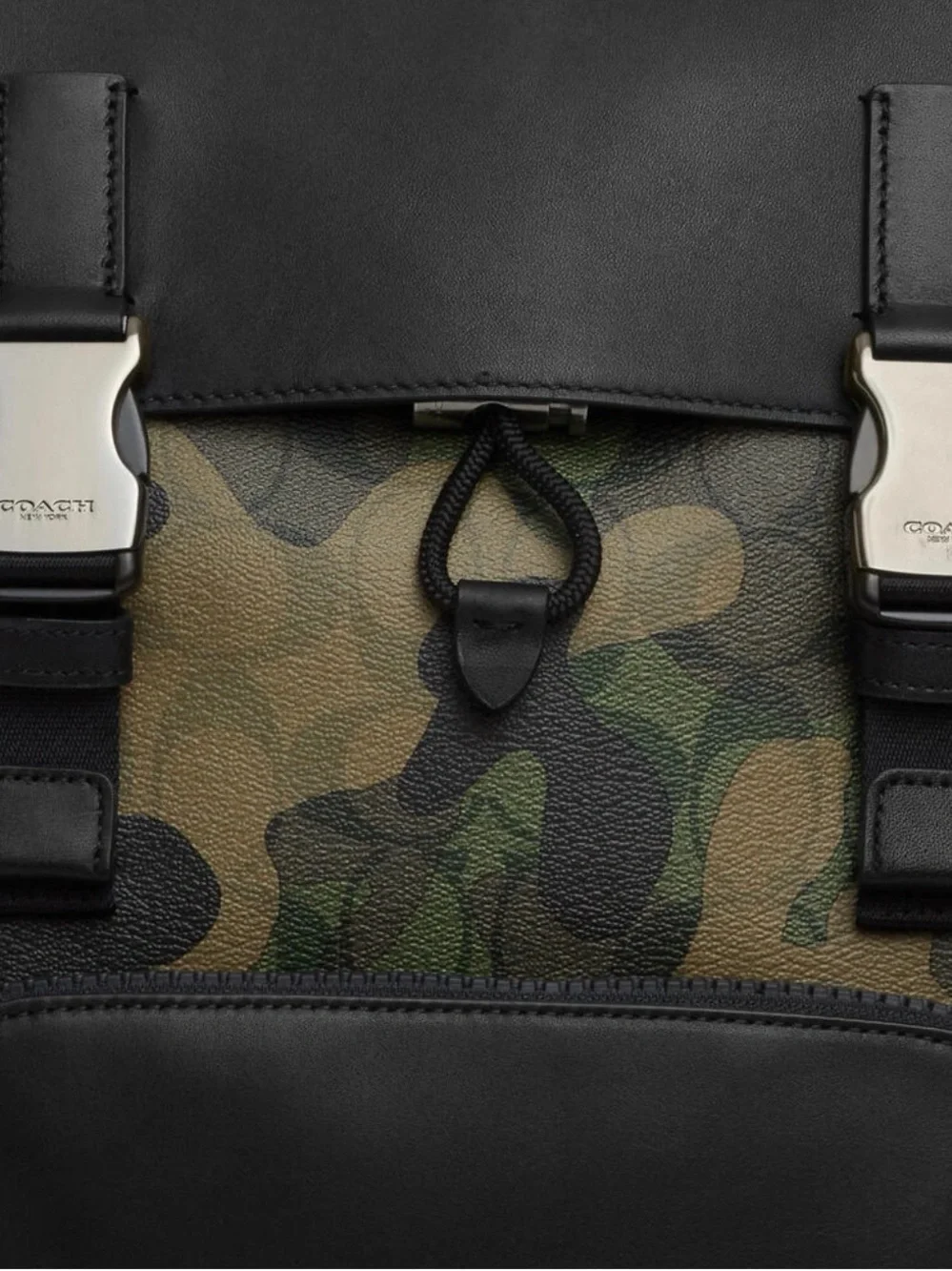 Coach Camouflage Canvas Backpack with Black Leather Trim
